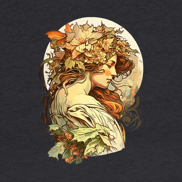 Art Nouveau Autumn Girl Alphonse Mucha Inspired by entwithanaxe